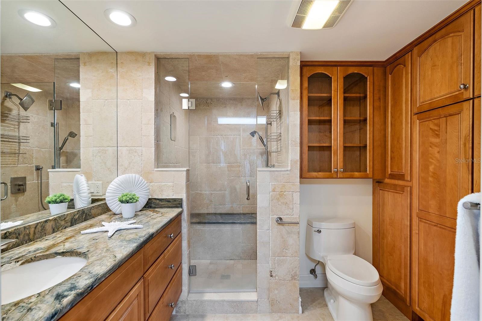 The Primary Bathroom measures a spacious 7' X 9'! The linen closet is another great feature. Every nook and cranny here is utilized! Hooray for the comfort-height toilet with superior flushing mechanism!