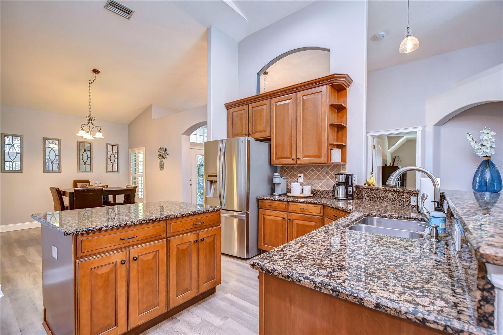 Granite countertops, island, and stainless appliances!