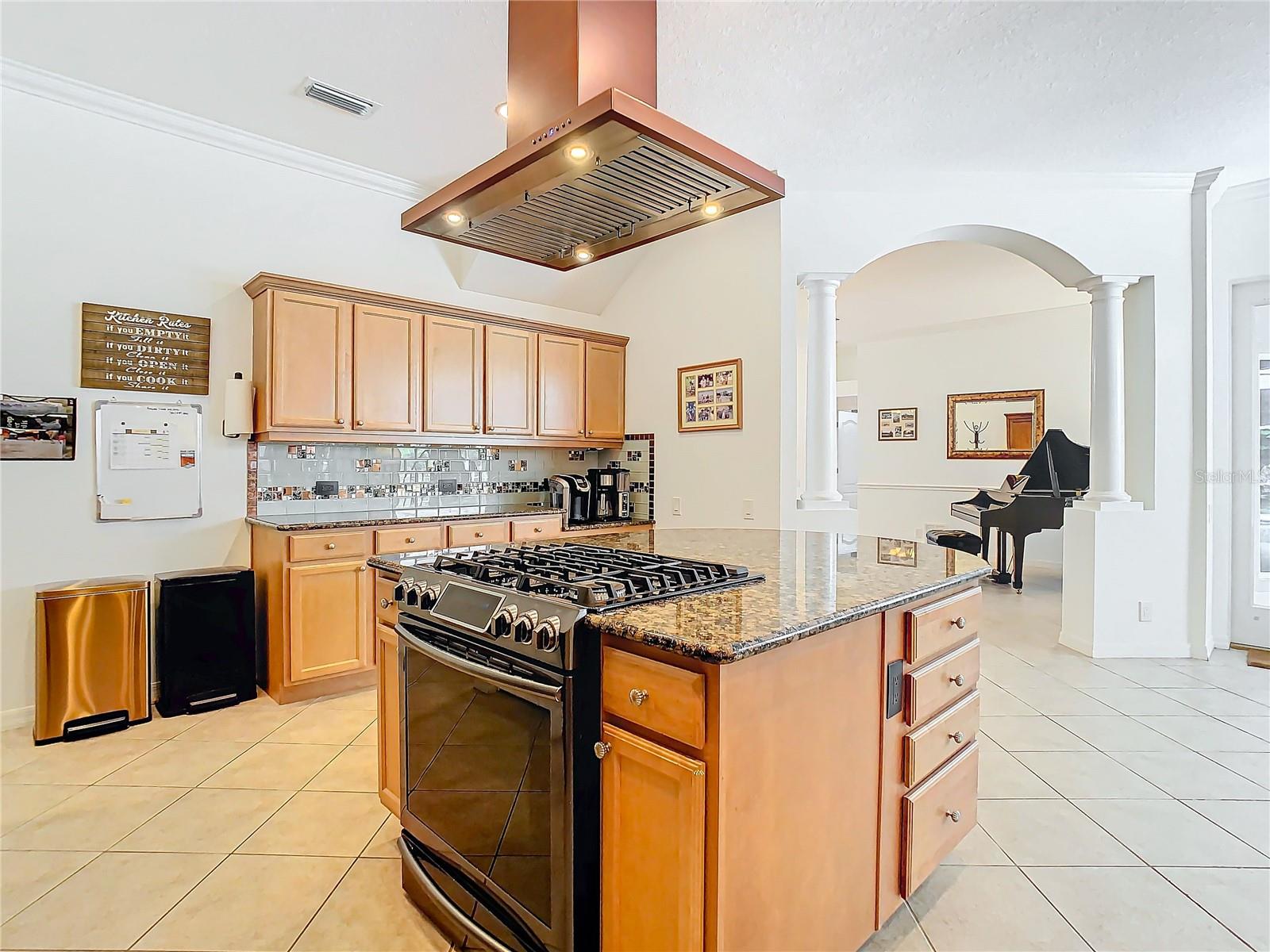 Gourmet top of the line kitchen Many cabinets and some have pull ot shelving appliances, gas range!  Granite counter tops