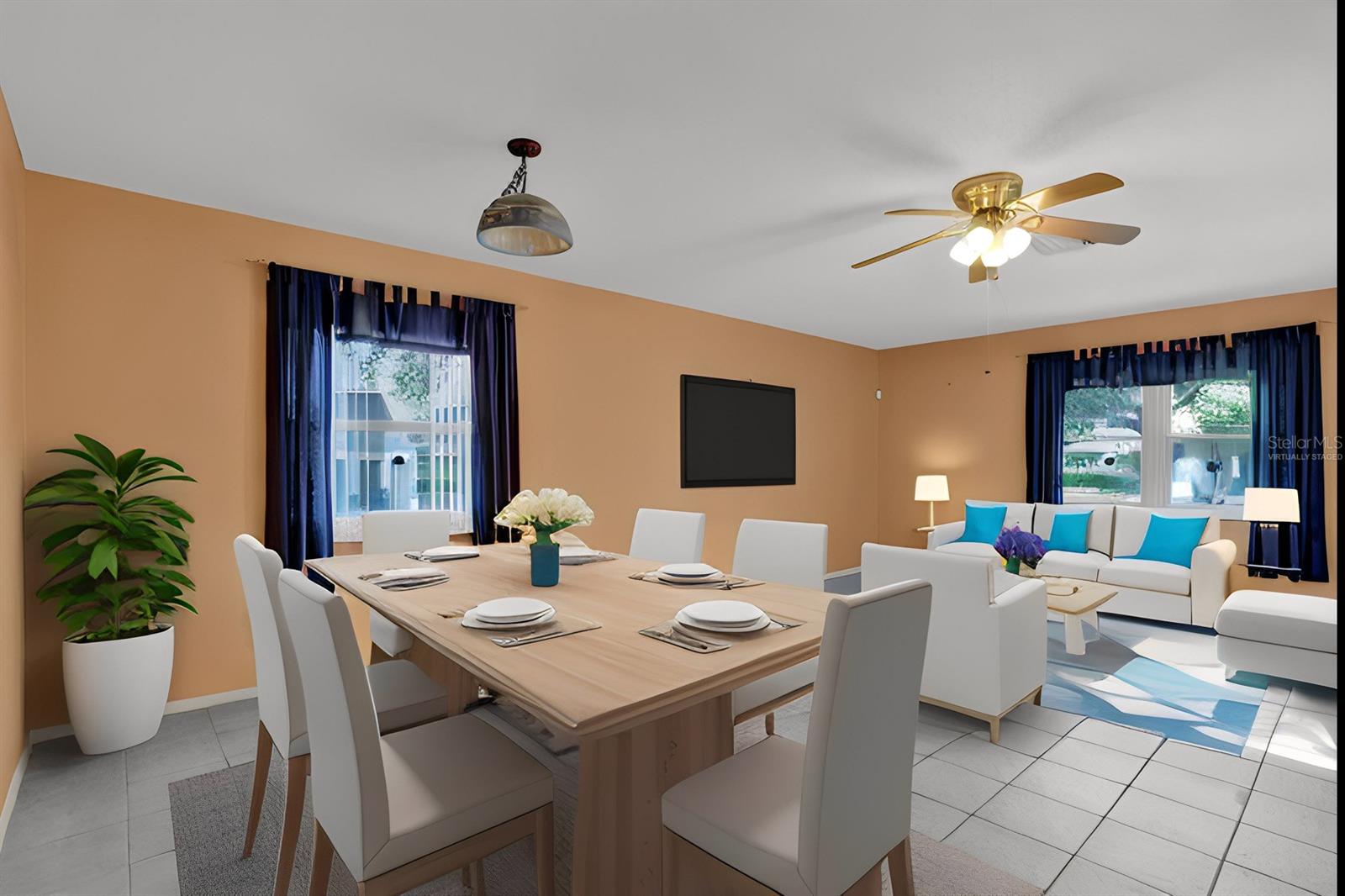 Virtually Staged Dining/Living Room