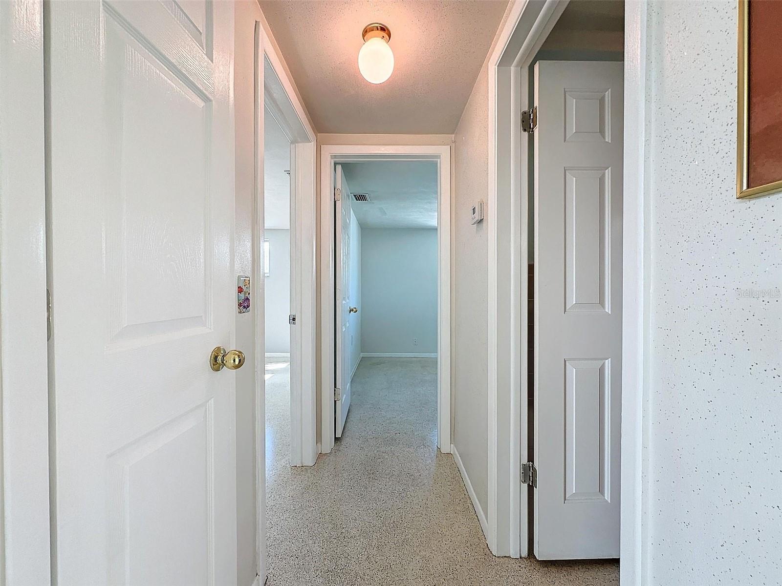 Hallway leading to beds and bath.