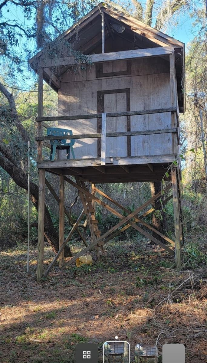 Tree house behind garage could be the kid's hang out or even Mom's hide-away!