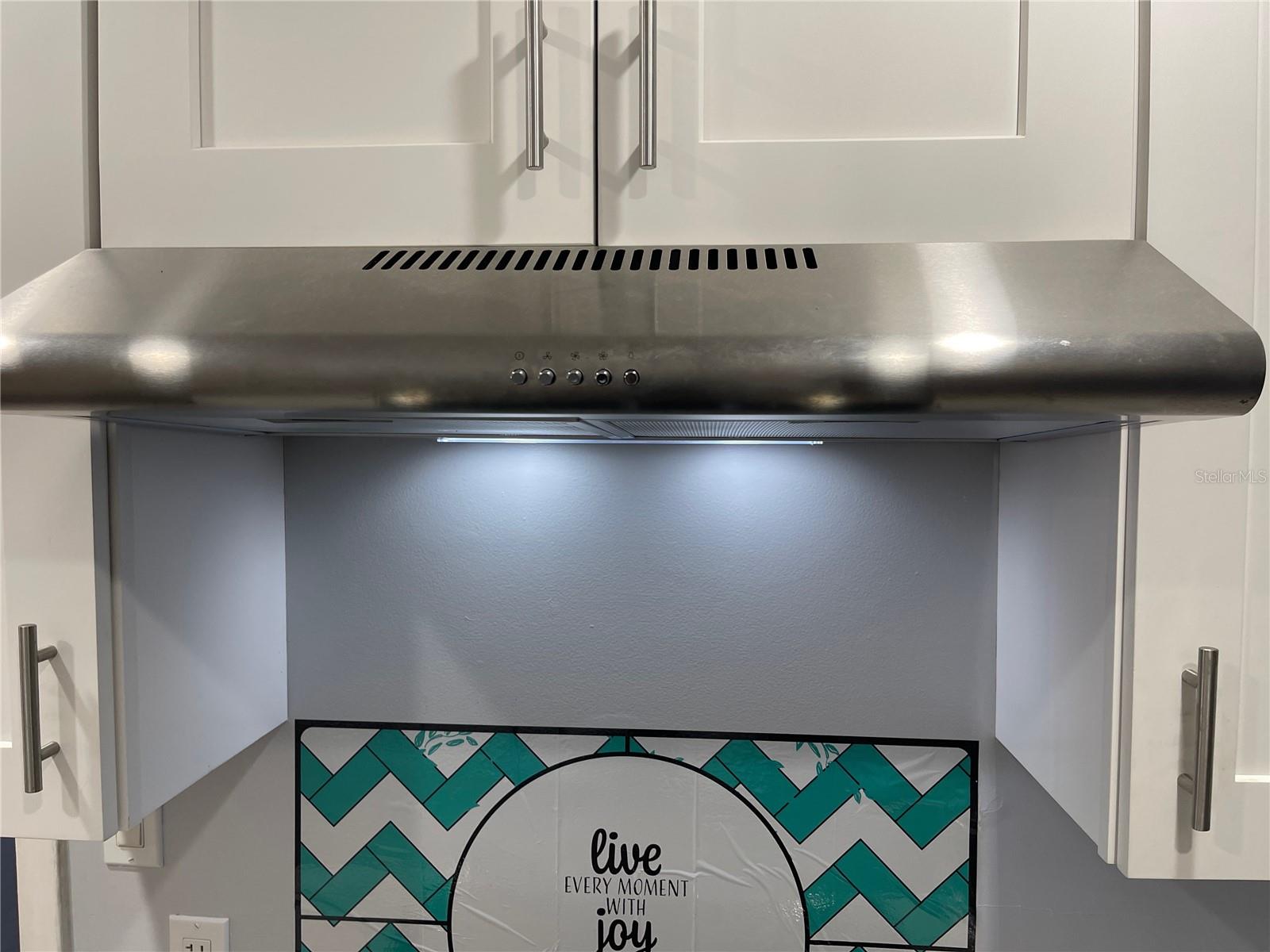 Stainless hood over the stove!