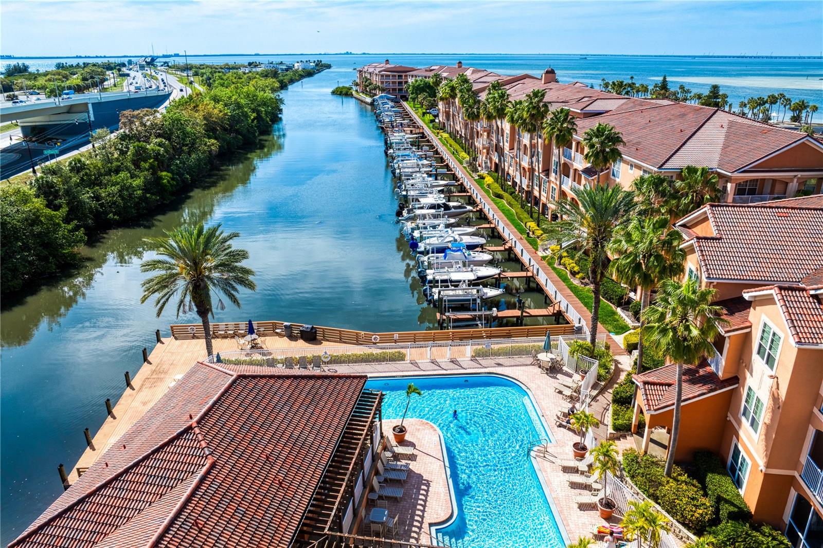 A pool with a view! Looking down the canal that takes you to Tampa Bay!