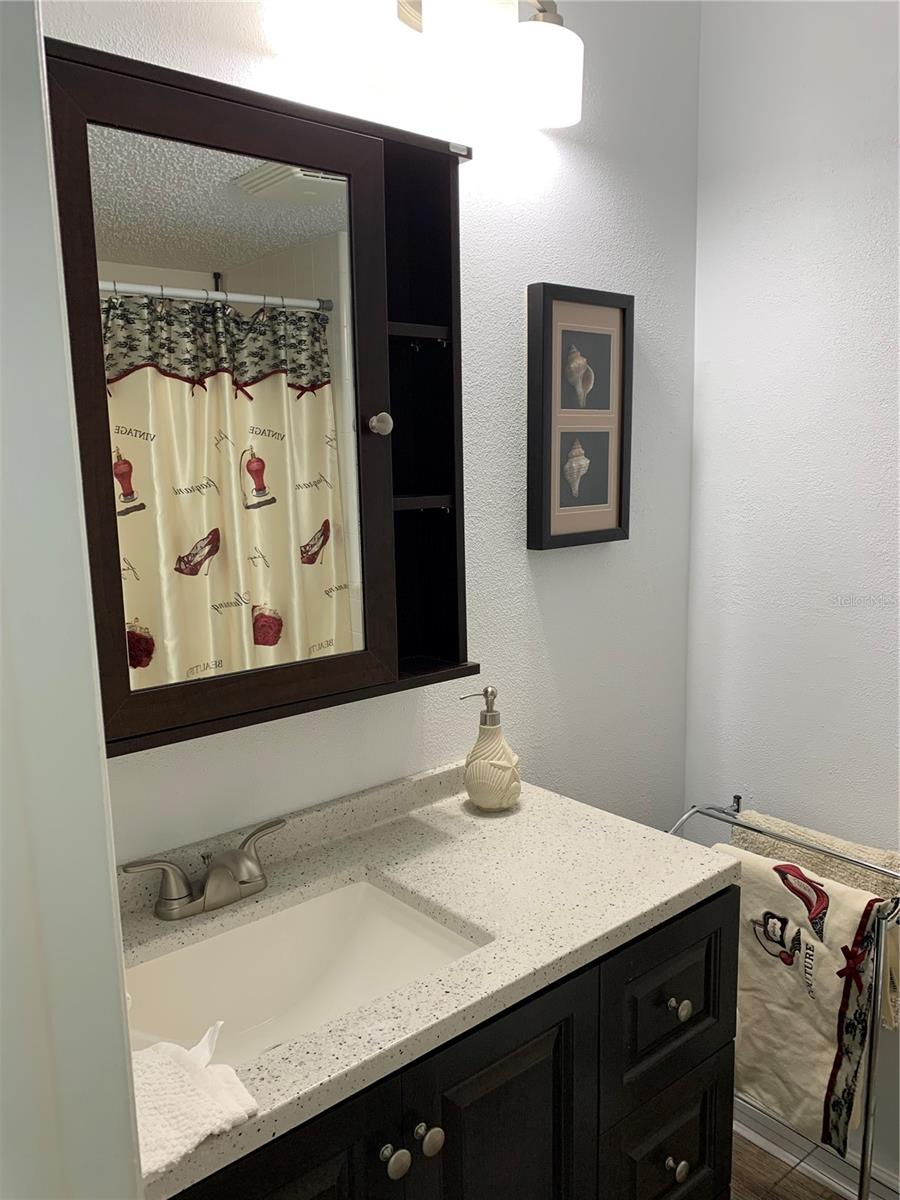 First Bathroom with Vanity and shower