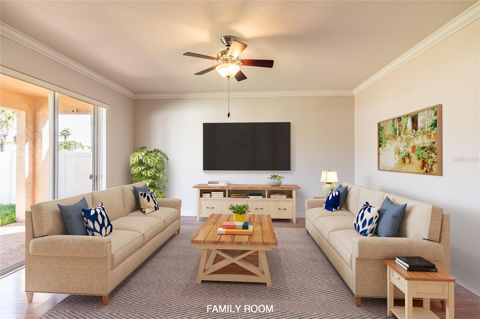 Virtually Stage Family Room off the kitchen