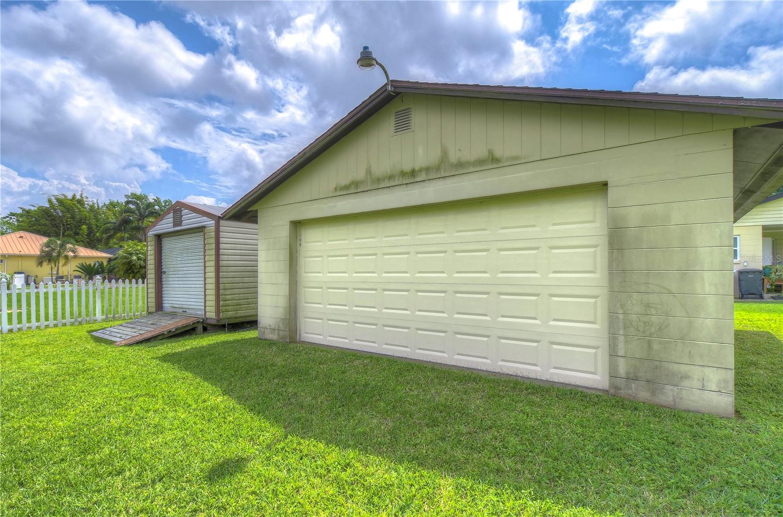 A detached two-car garage offers homeowners additional car storage or the perfect workshop.