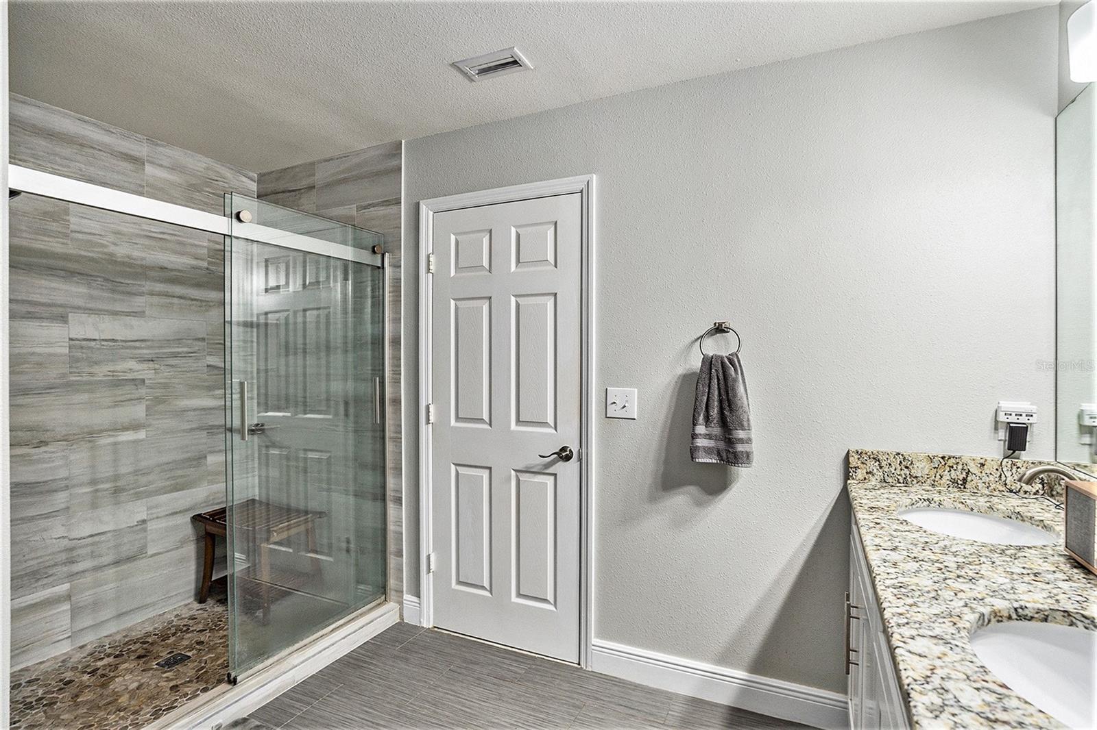 Primary Bathroom Walk-in Shower with Tile Backsplash