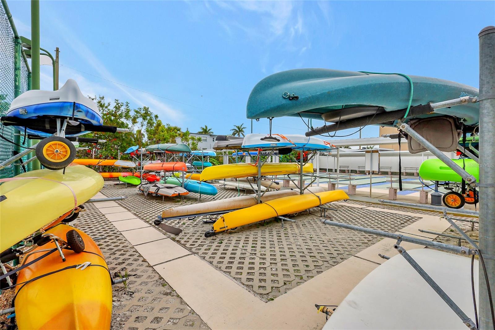 Kayak storage by the tennis courts