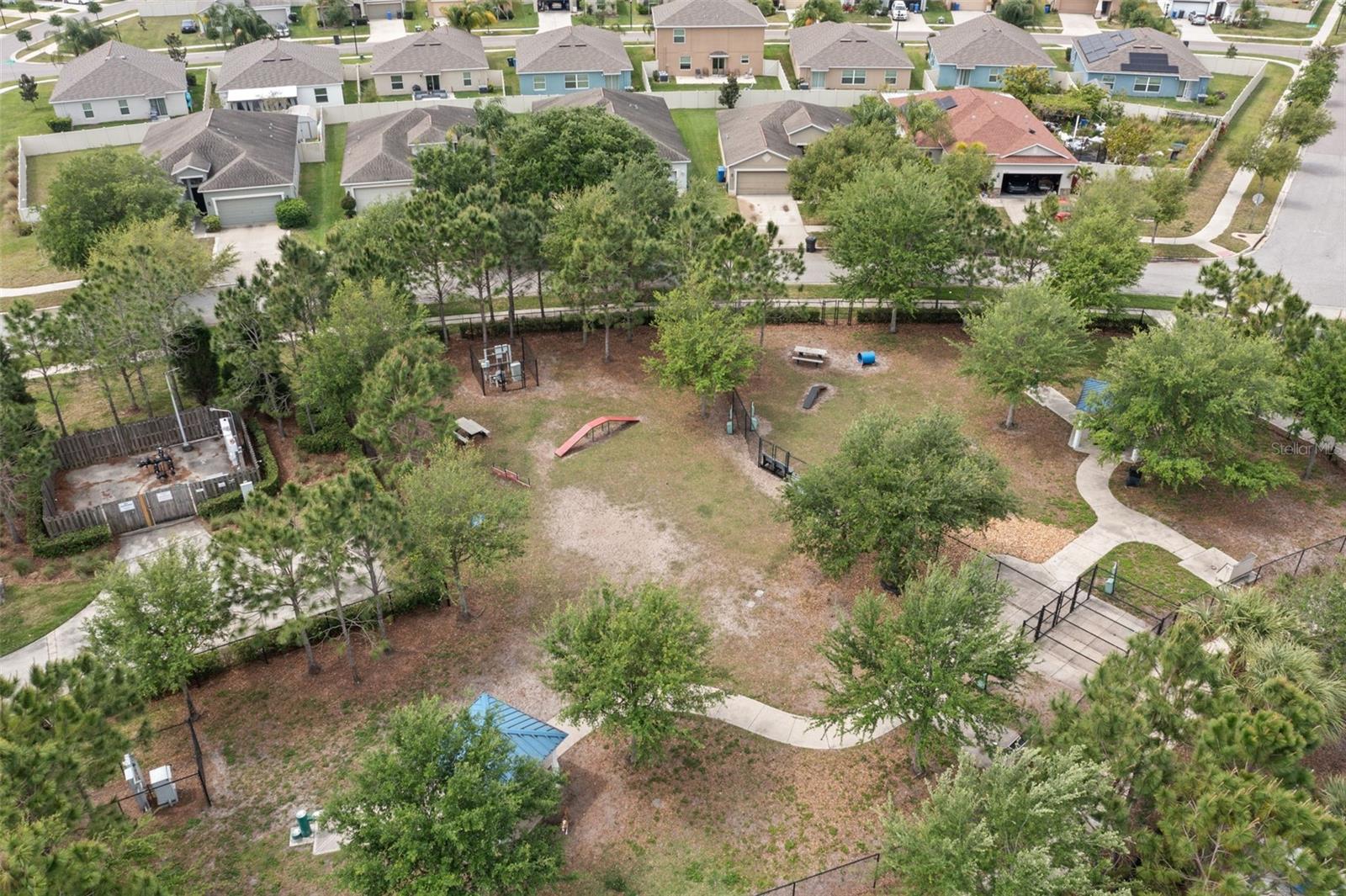 Aerial view of community dog park