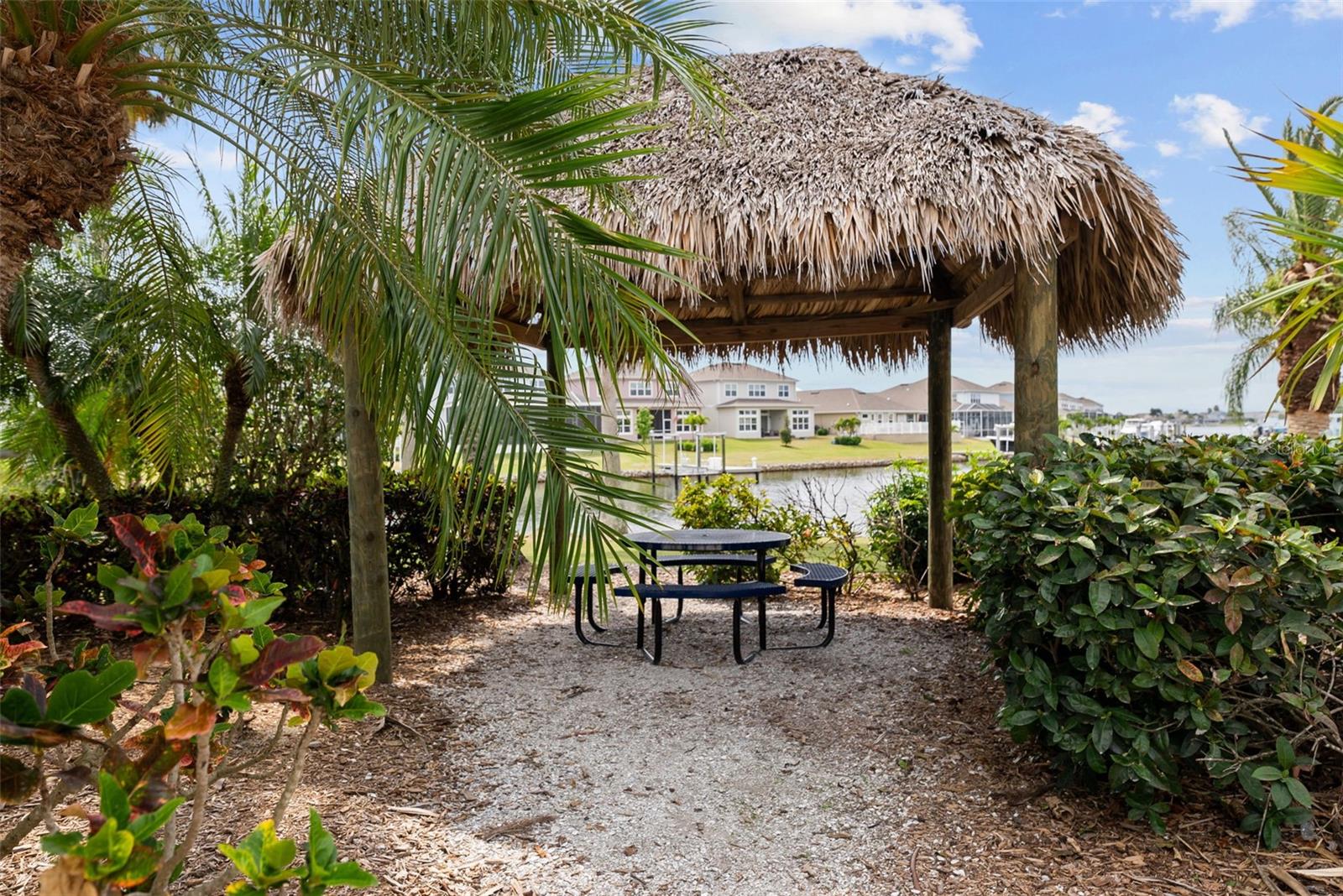 The Landings Park provides playground, playing field, picnic areas, tiki huts, boat ramp & kayak launch.