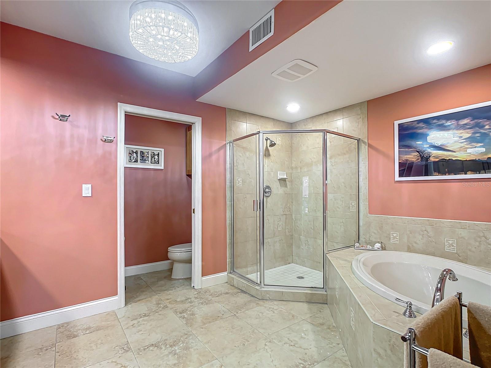 Notice that the primary bathroom has a separate water closet plus a separate shower & bathtub