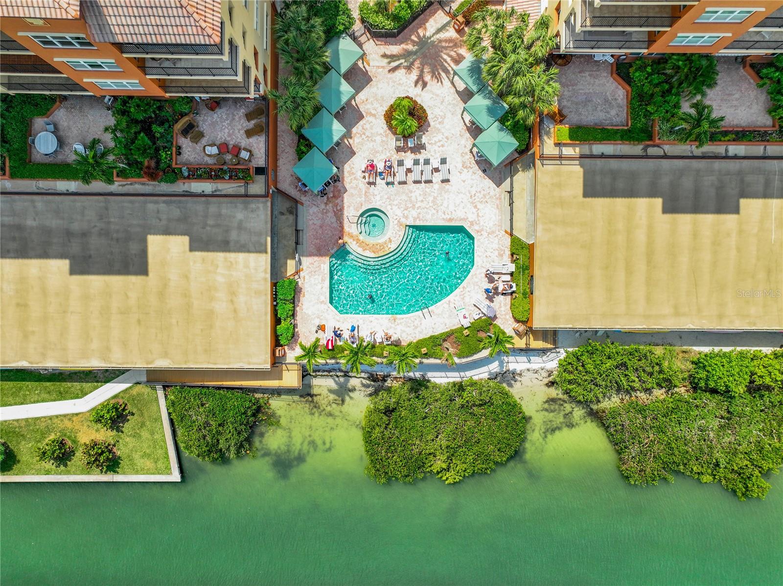 Aerial view of the pool and spa at Boca Sands