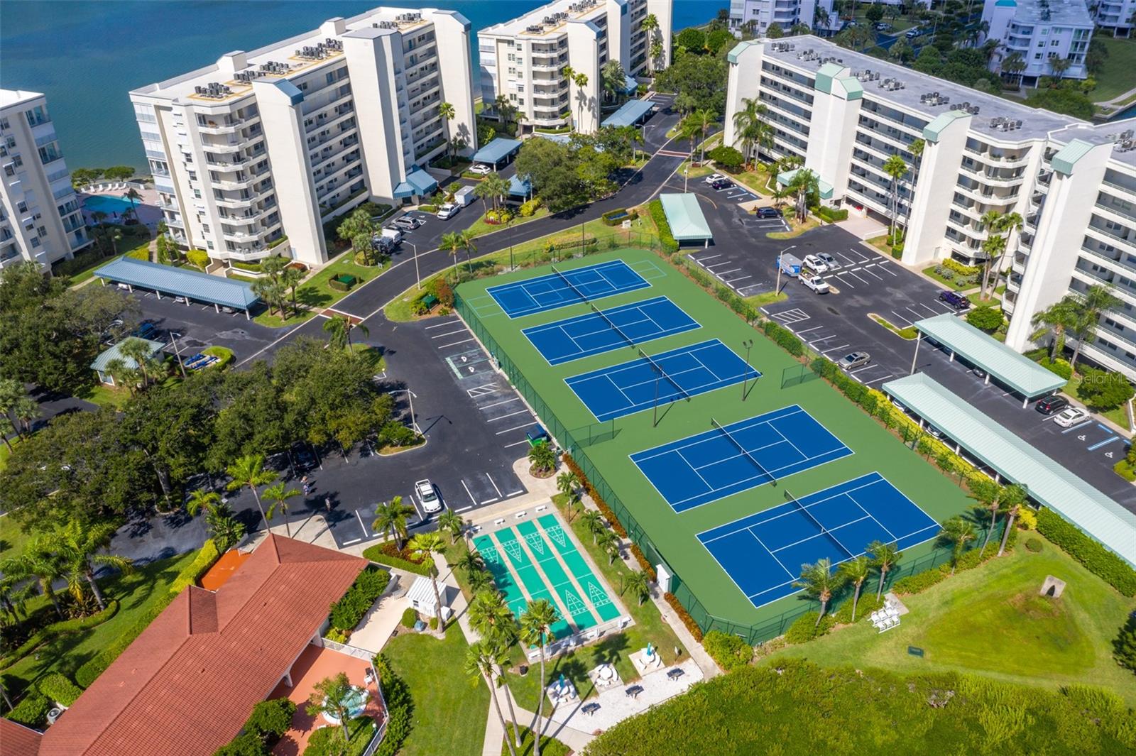 Clubhouse tennis courts and pool