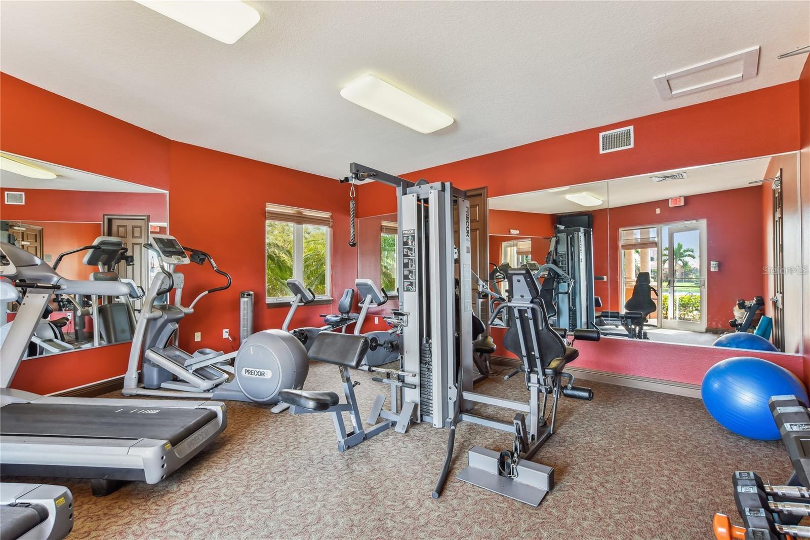 Fitness room with Precor equipment.