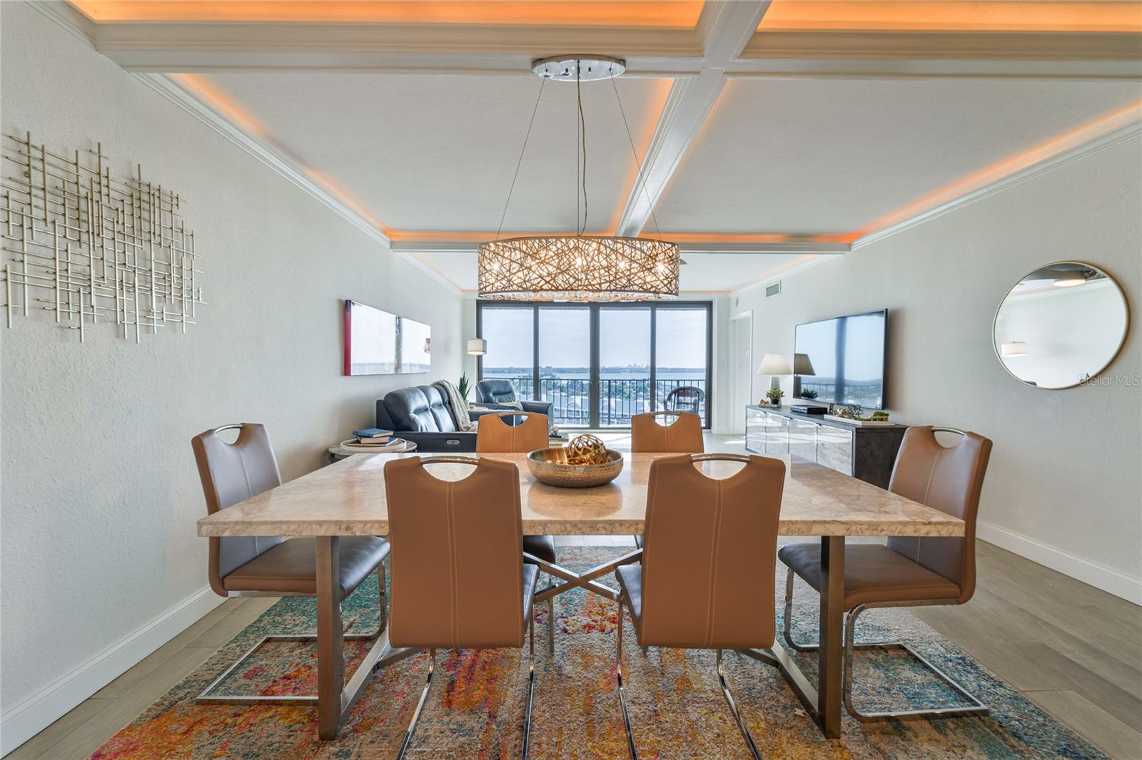 Dining area that easily accommodates a large table.