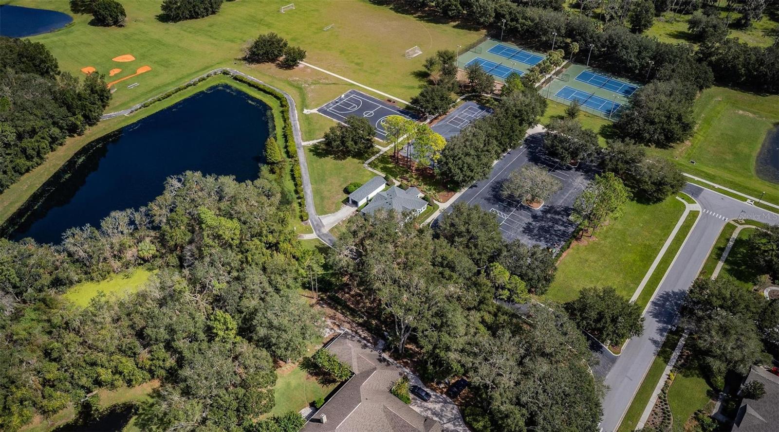 Aerial View of Clubhouse, Tennis Courts, Basketball Courts