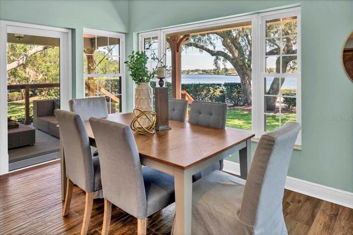 Dining area with views of the bayou