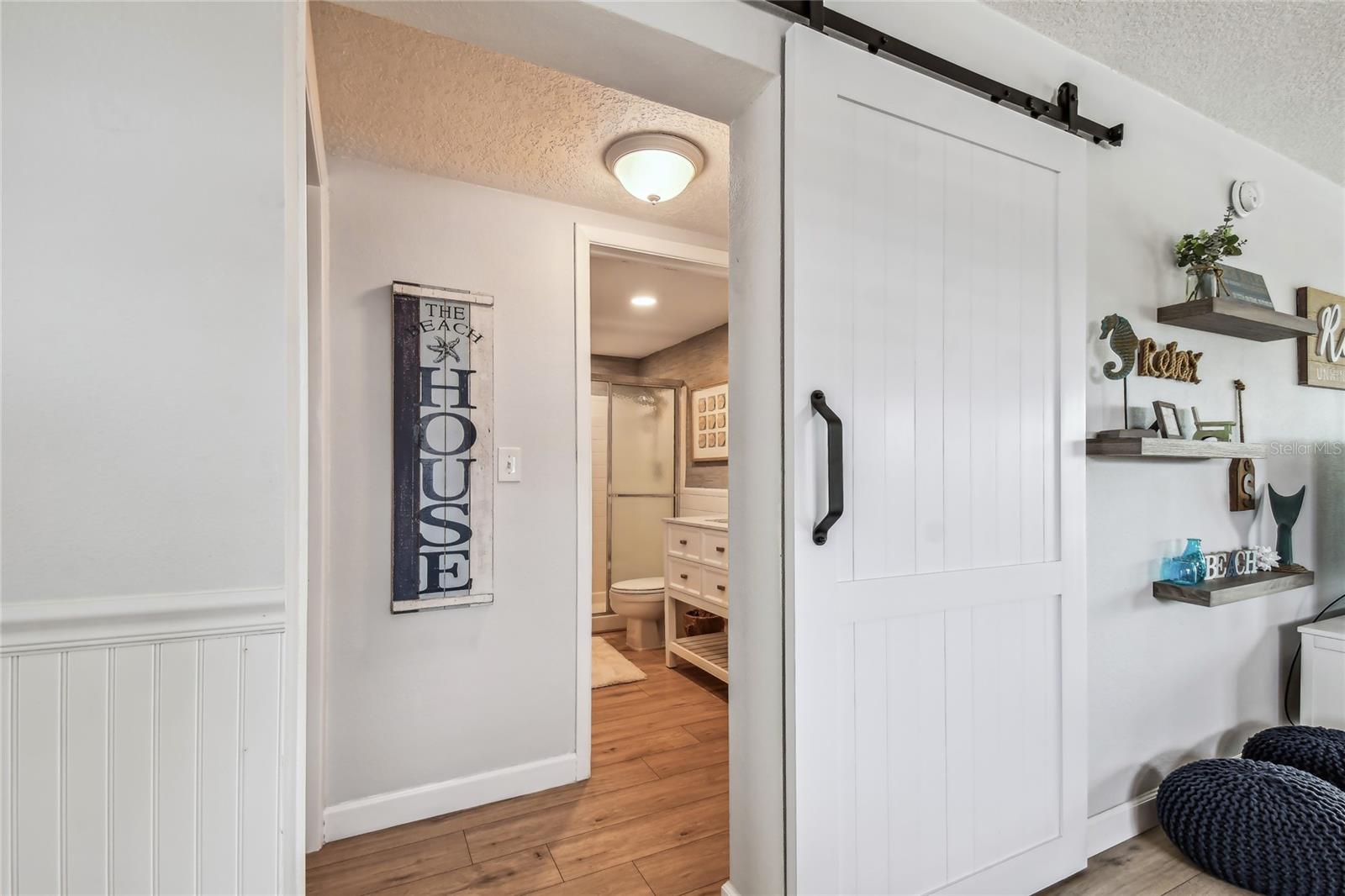 Barn door can close to give your guest privacy.