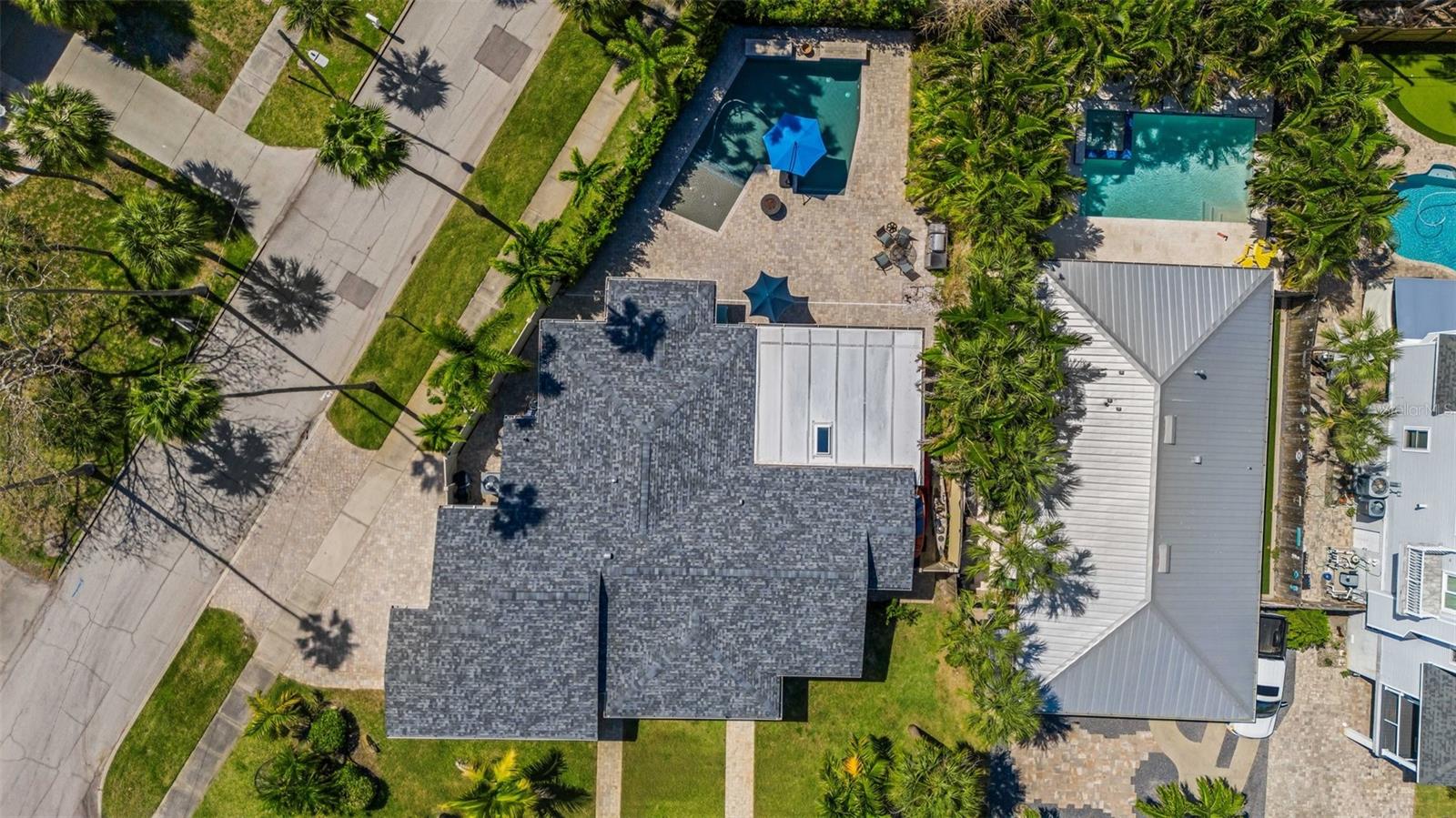 Aerial View of Home with Saltwater Pool.