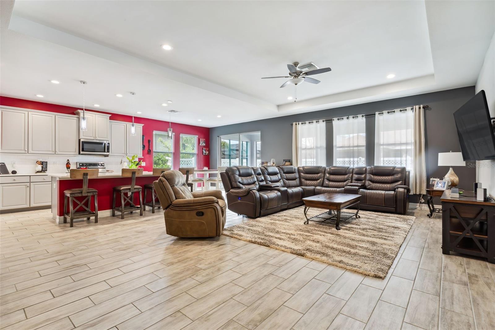 This huge open concept space has a great room with dinette area, and large kitchen.