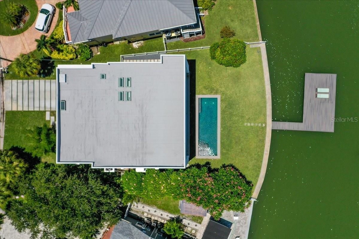 Overhead view of the home and its Pebbletech pool.