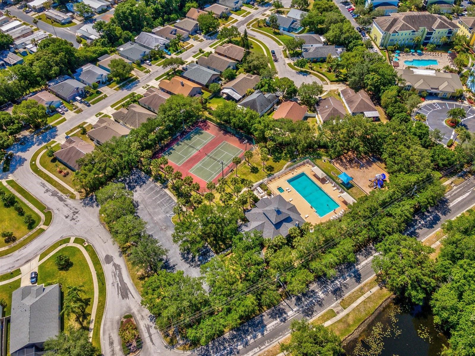 aerial shot of amenities for the community