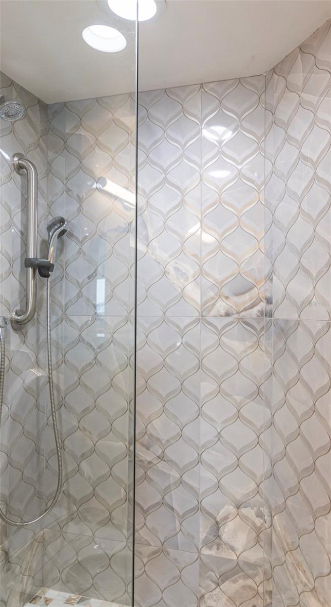The gorgeous tile work in the master shower
