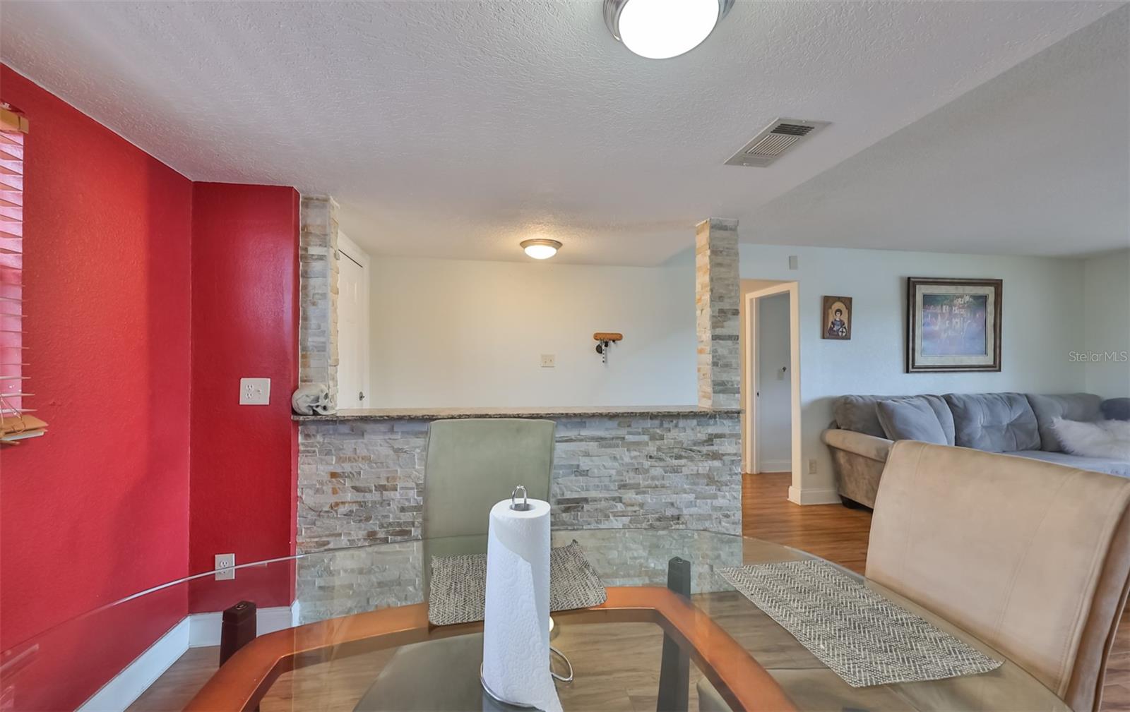 Dinette Area with Stone Wall Decor