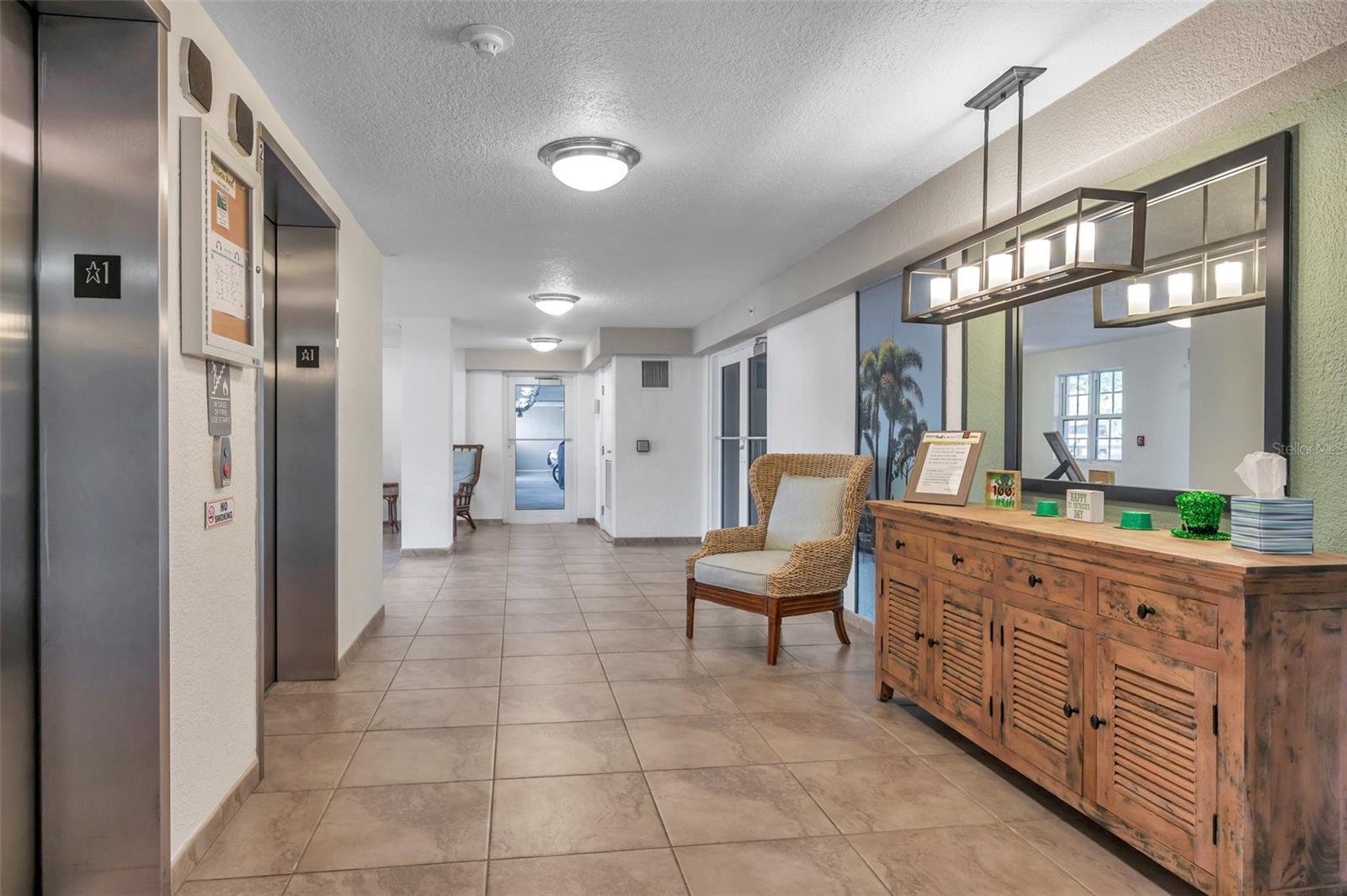 Elevator lobby and garage access.