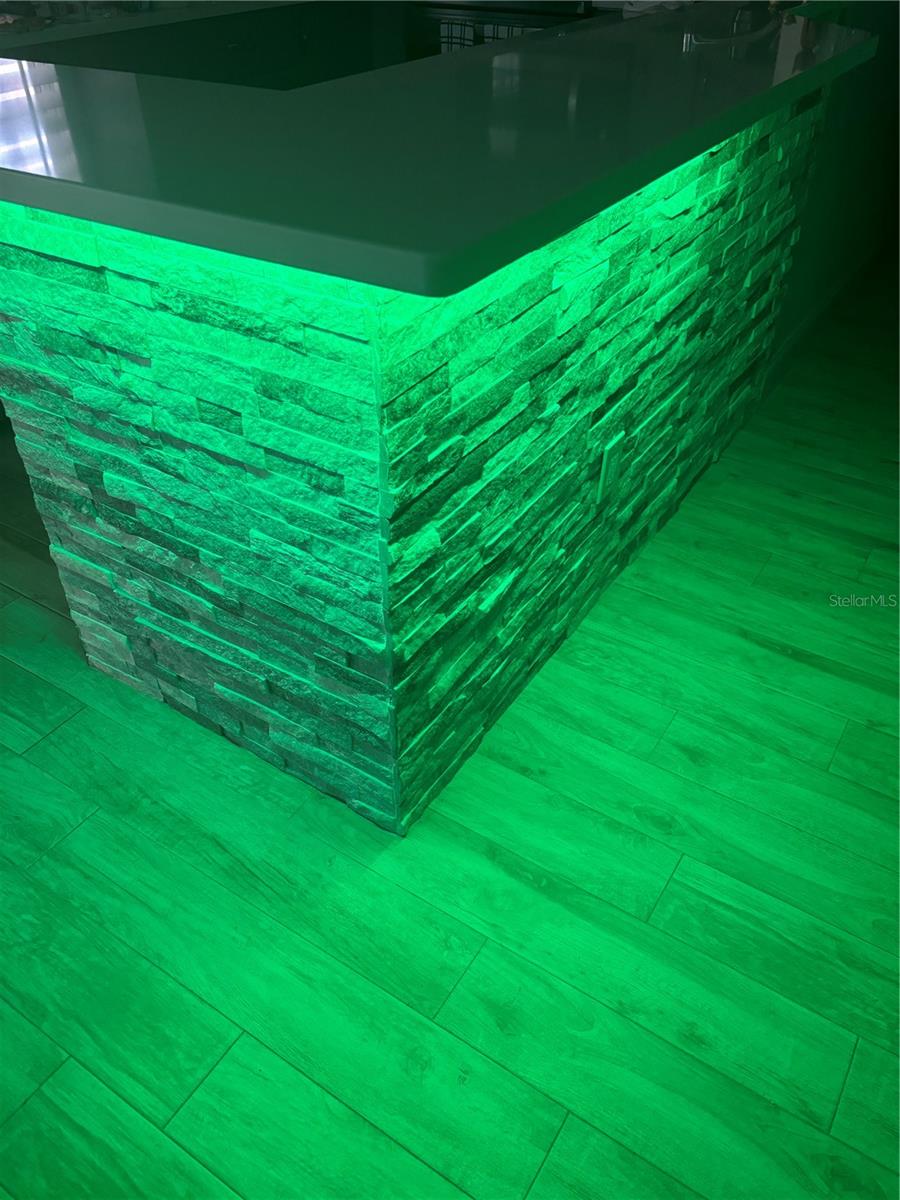 BREAKFAST  BAR WITH LED LIGHTS ON