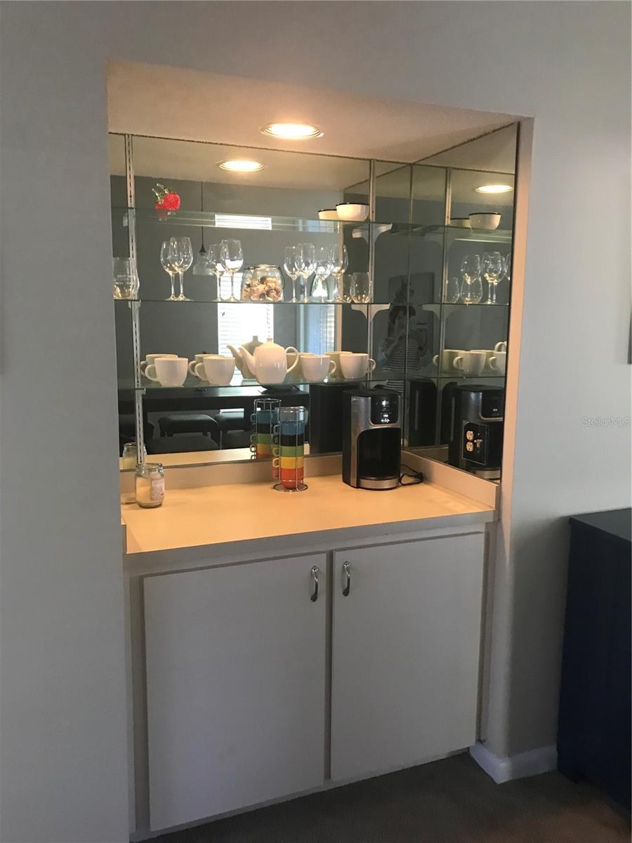 Dry bar/coffee bar in dining room.