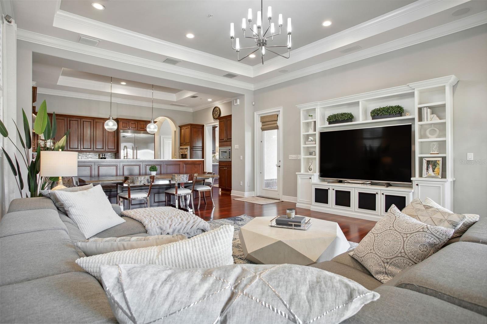 Family room with built-in entertainment center.