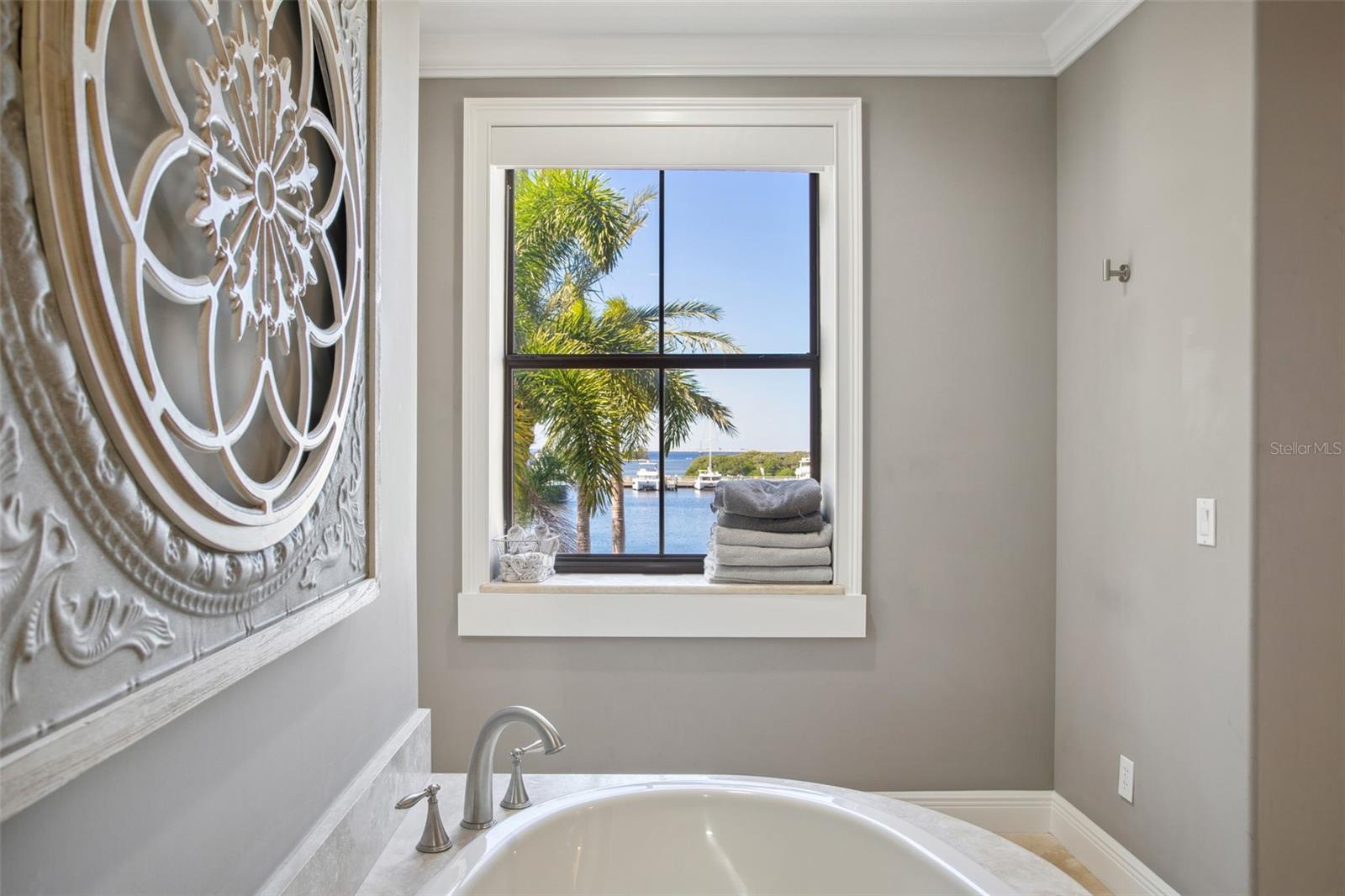 Master bath Jacuzzi tub with views of the sunset.
