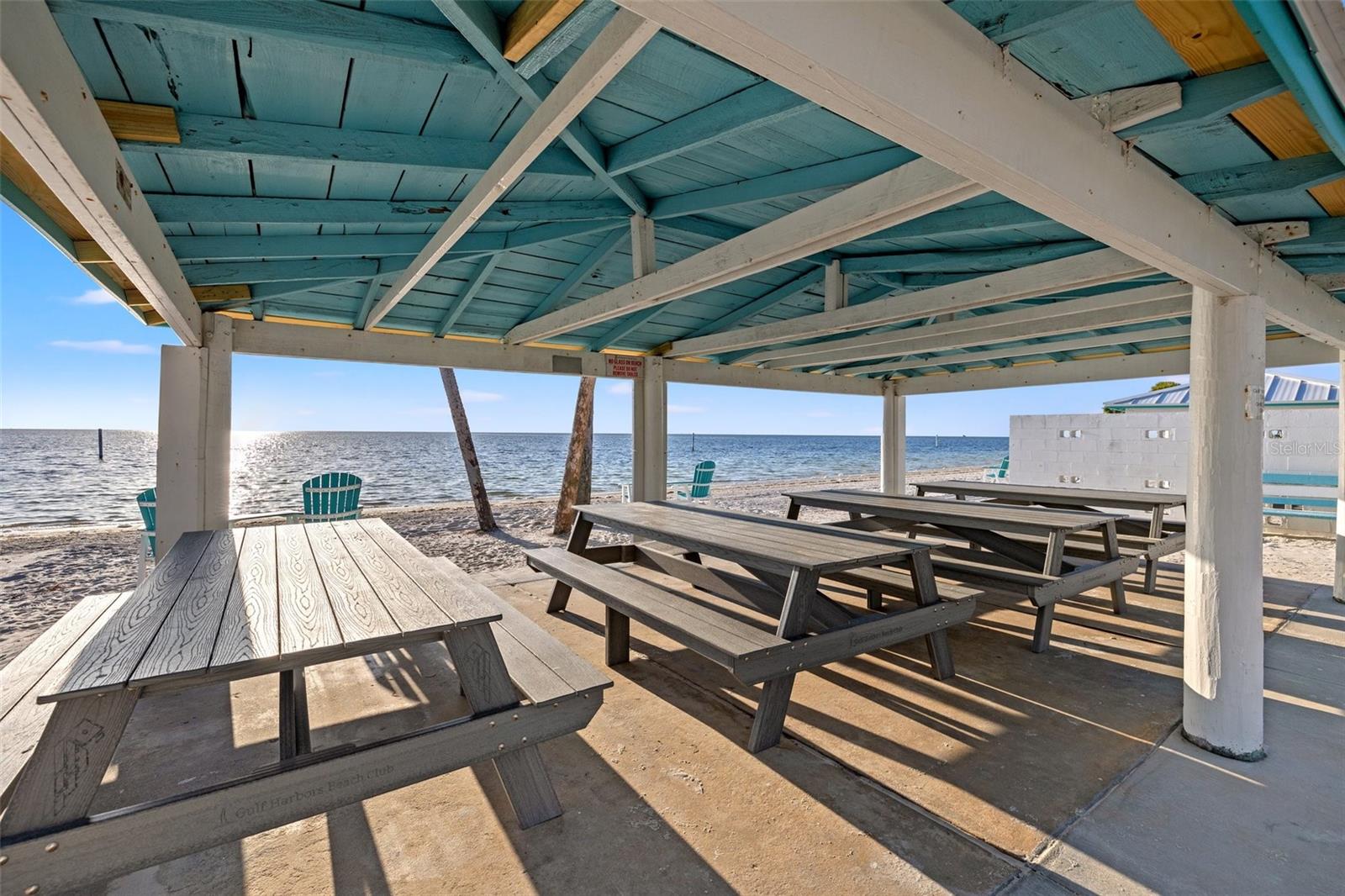 Cabanas and picnic tables