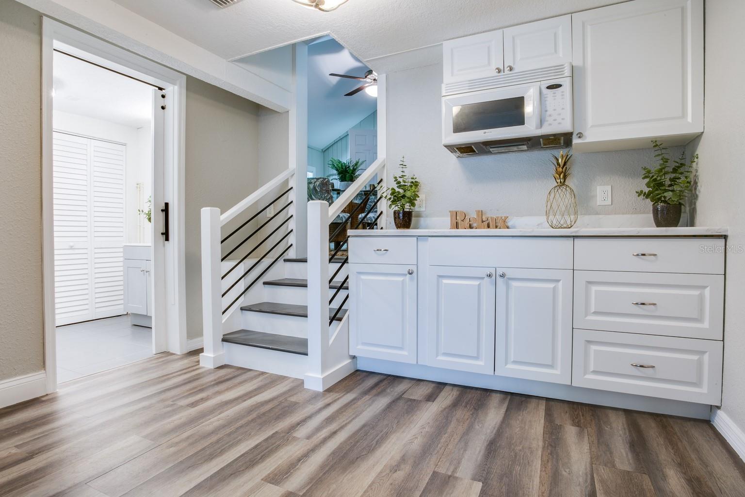 Stairs to lower living area