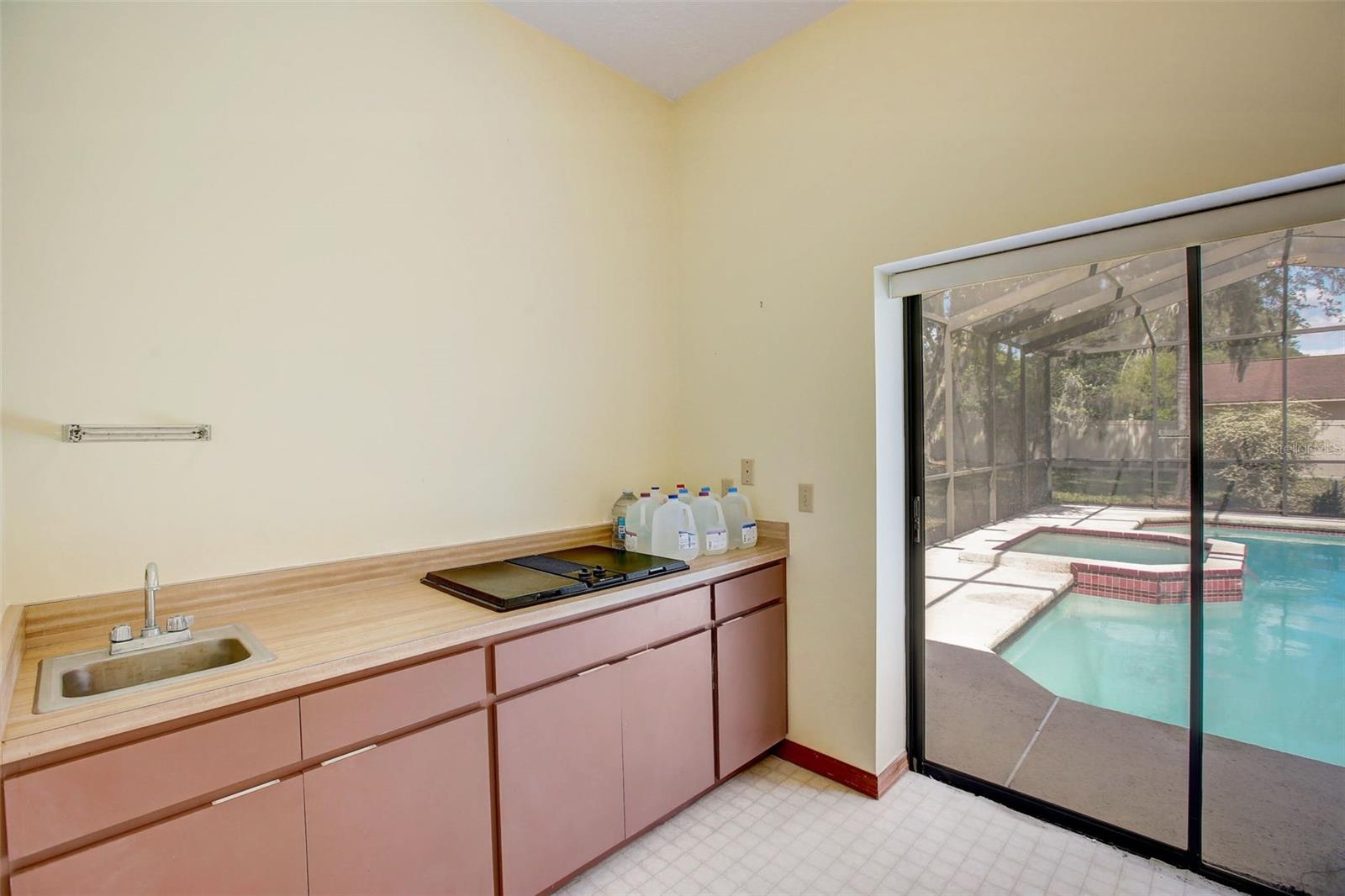 Pool room with indoor grill
