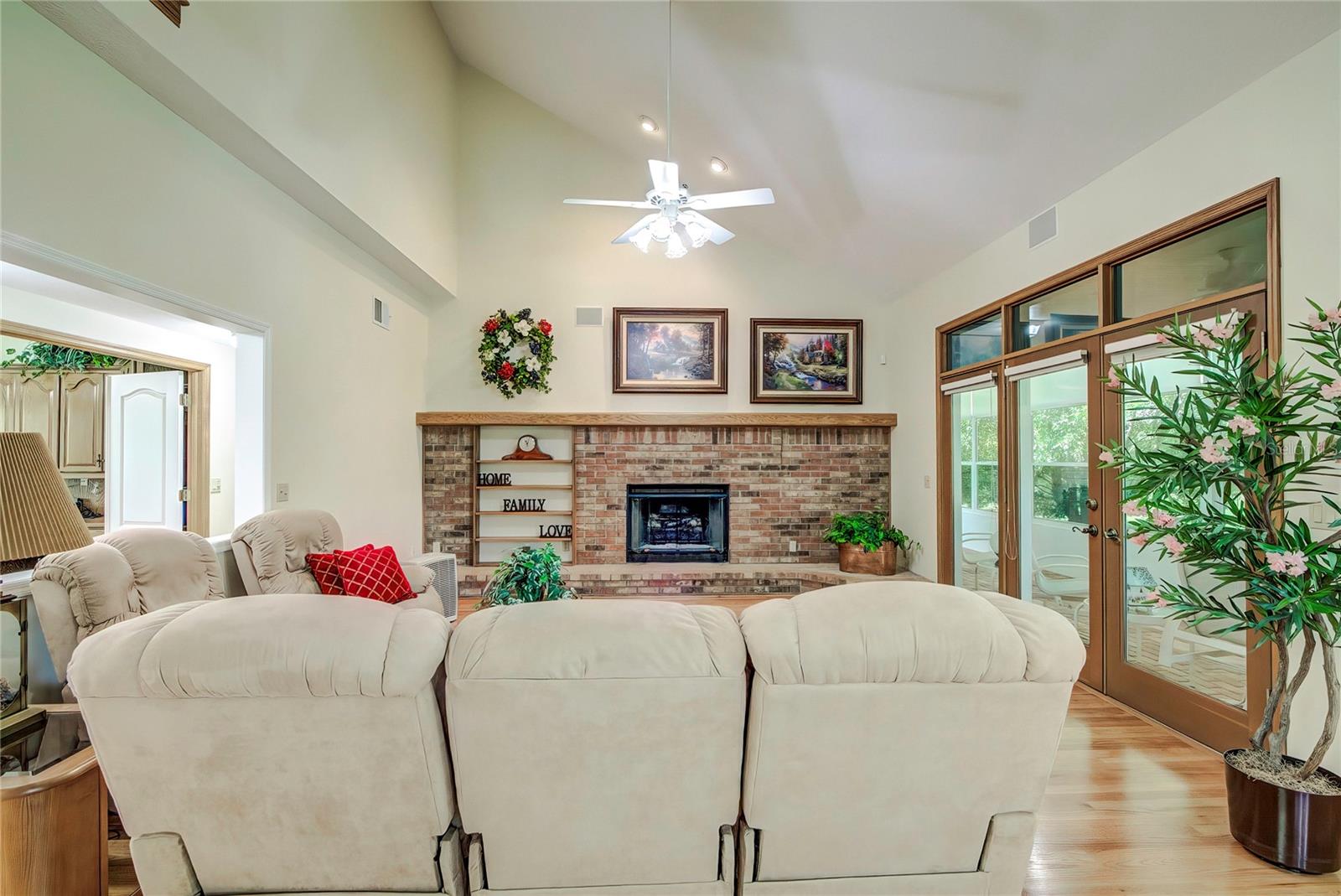 Living Room with Wood Burning Fireplace