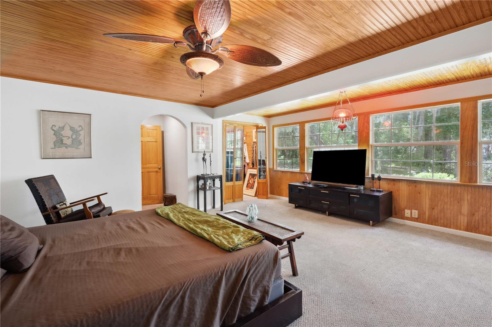 Primary bathroom with Pine wood ceiling