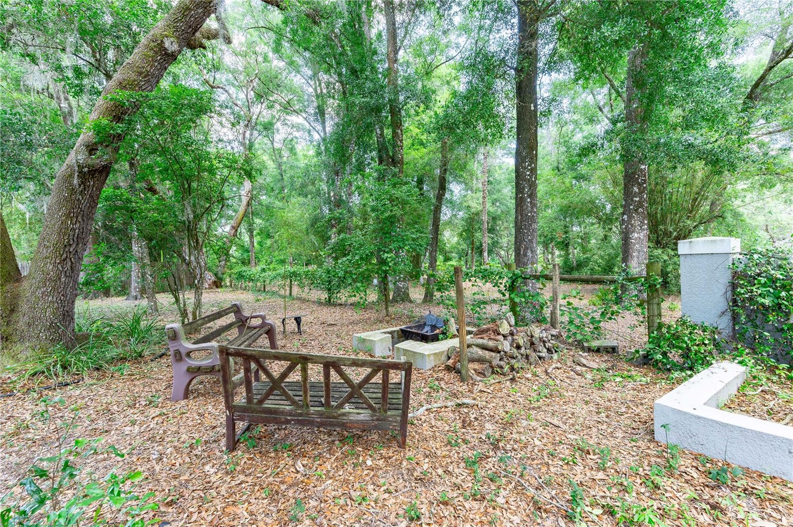 Fire pit area in the front of the home