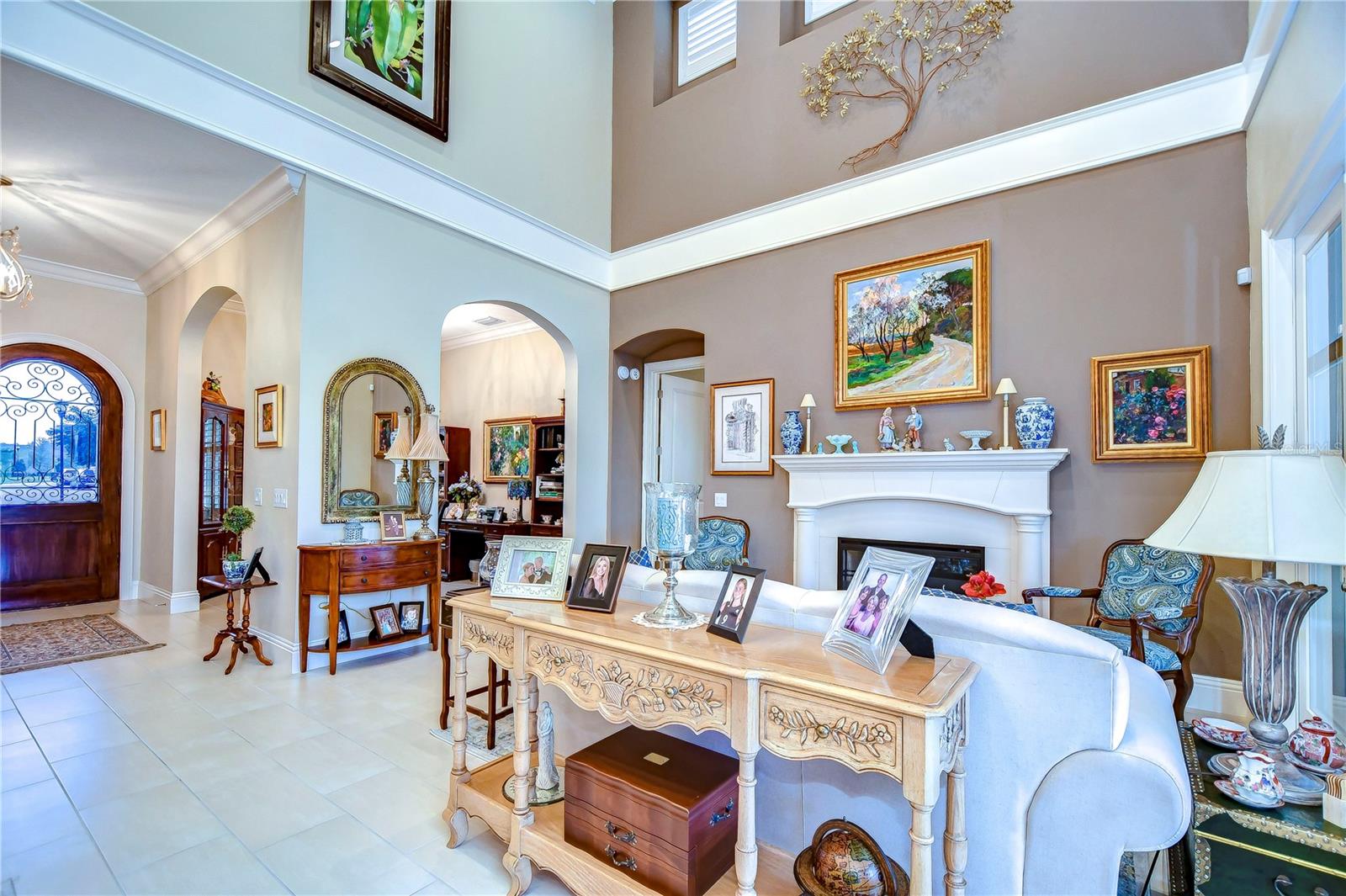 Open floor plan with high ceilings and neutral paint!