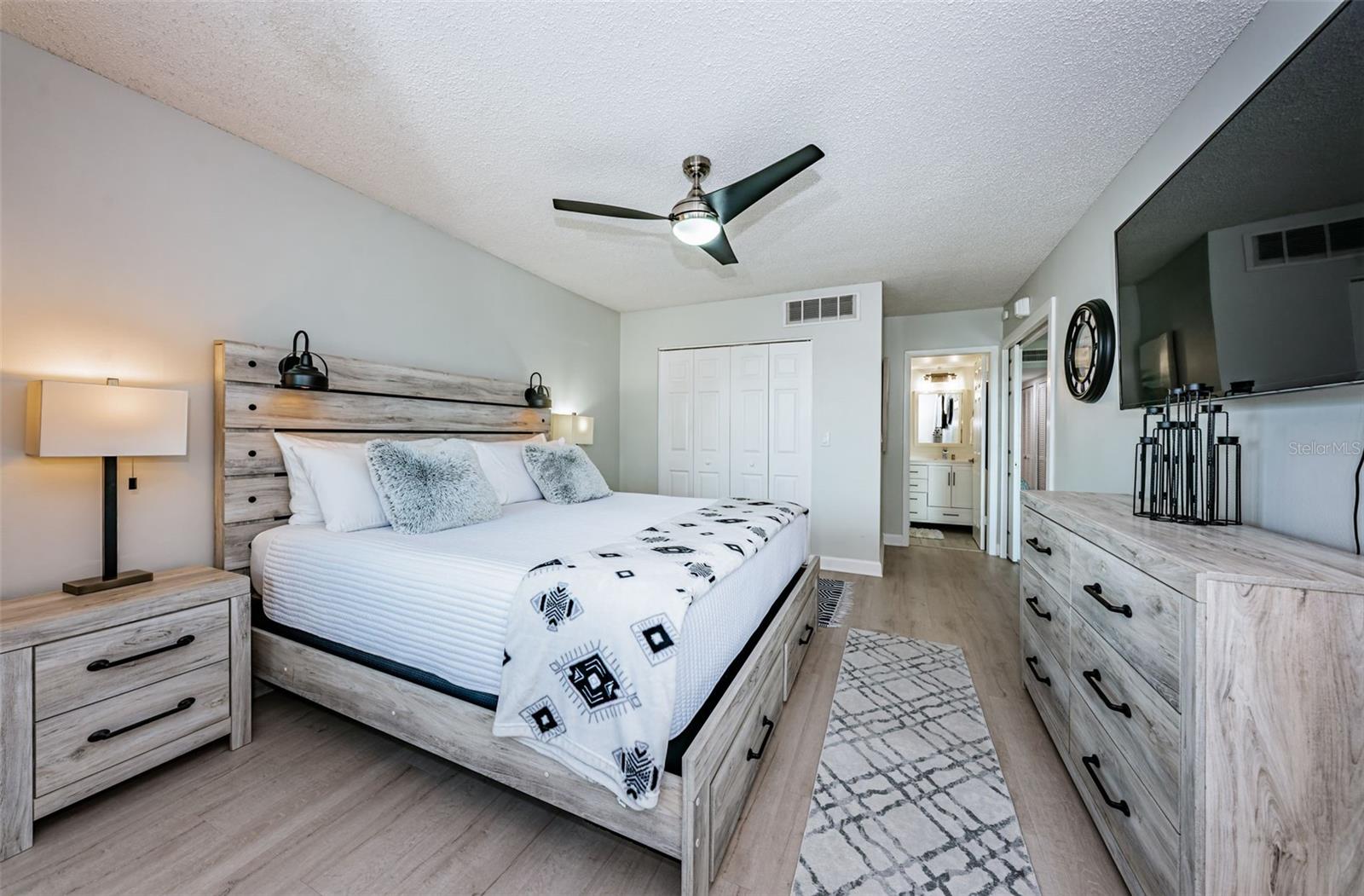 The master bathroom of Unit 132, where style meets functionality! With its abundance of drawers, you'll never run out of storage space for your essentials.