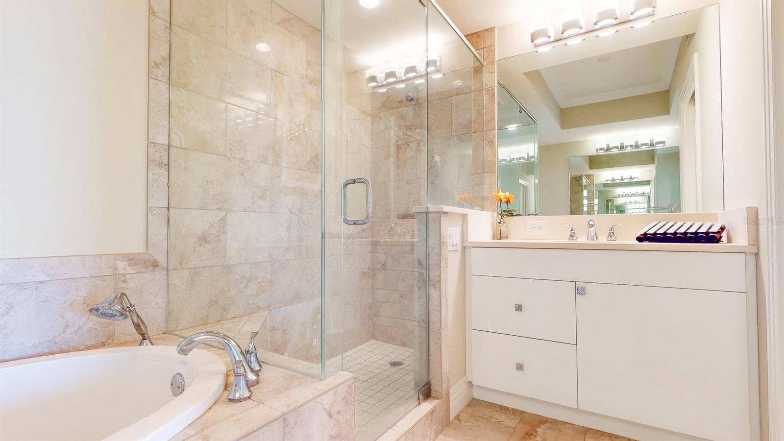 Primary bathroom shower to bathtub and other separate sink!