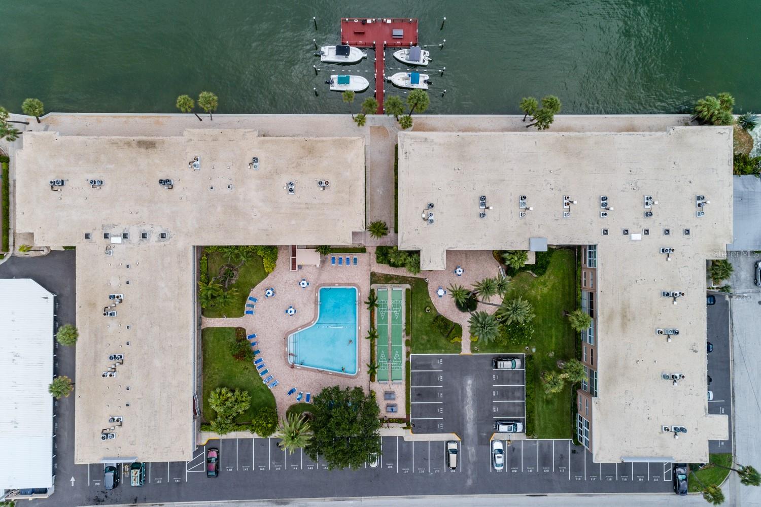 South Pool & Pier w/boat slips.