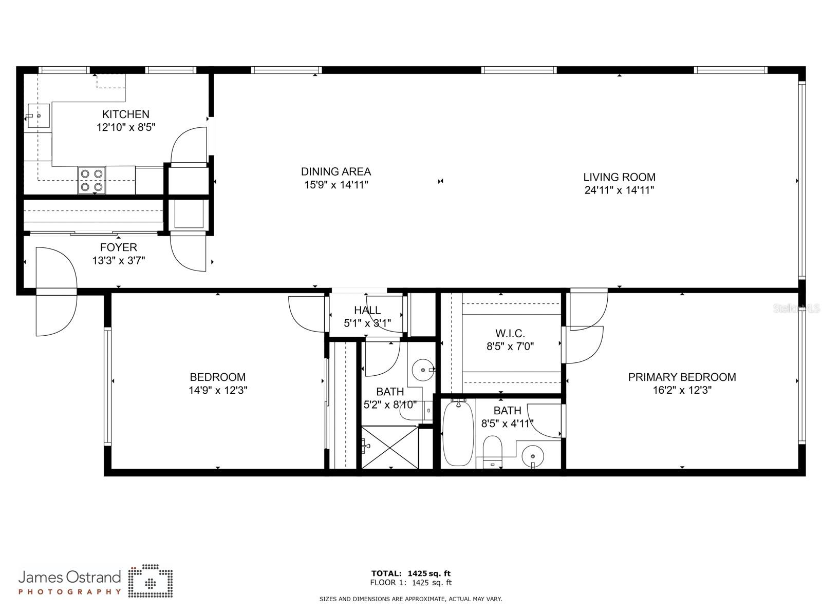 FLOOR PLAN. 1,425 sq. ft. Corner & end unit condo.