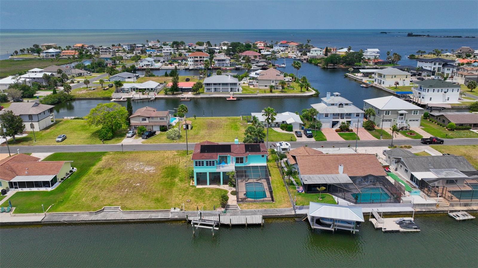 Aerial view of canal side.