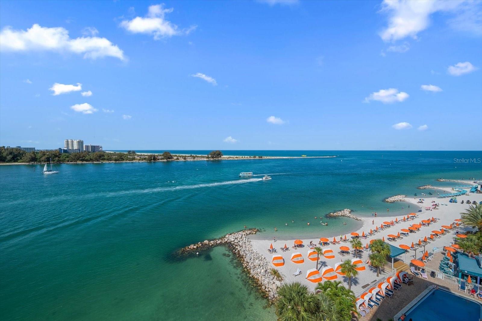 Views from balcony looking over Clearwater Pass, Sand Key Park and the Gulf of Mexico