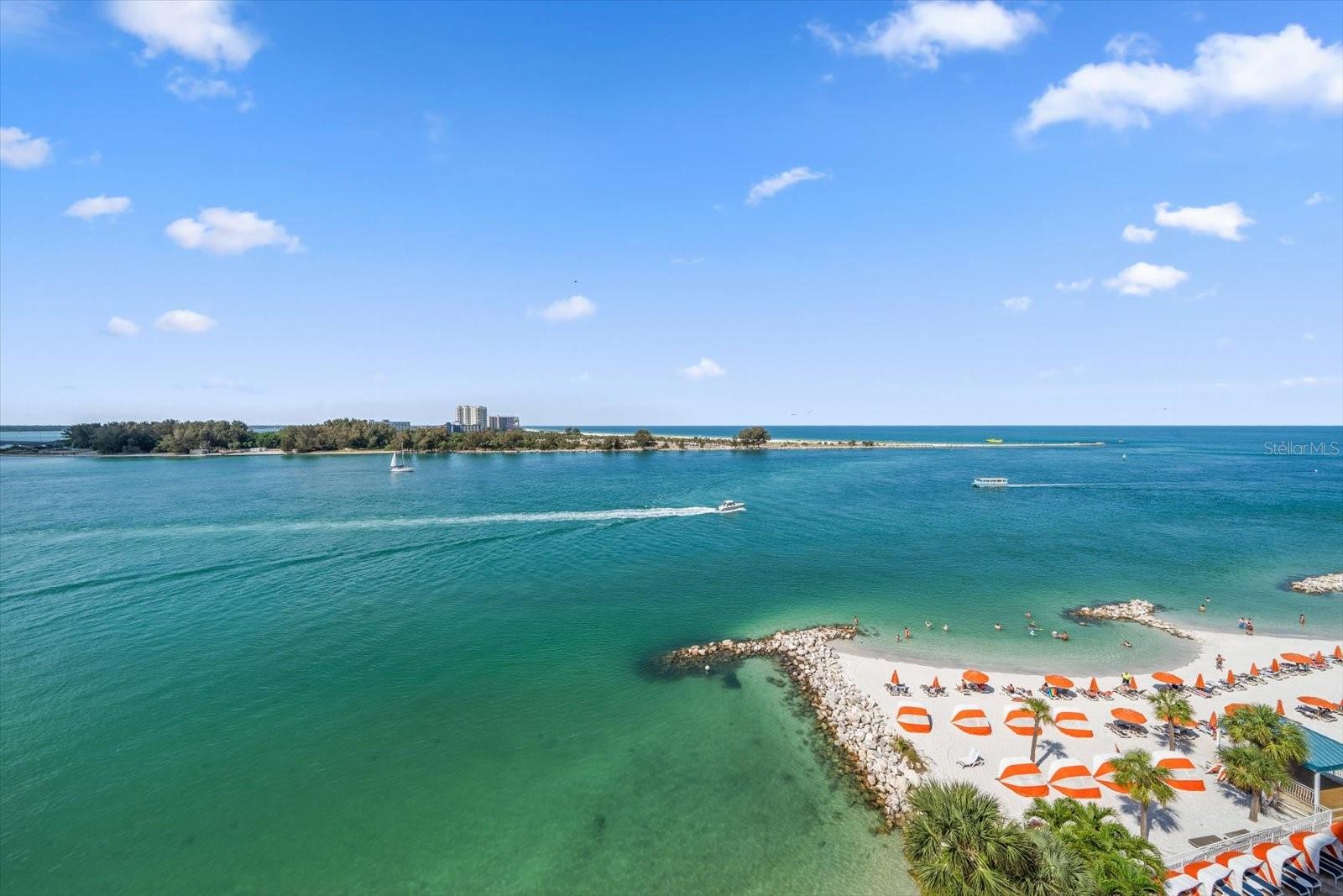 View looking out Clearwater Pass towards the Gulf of Mexico