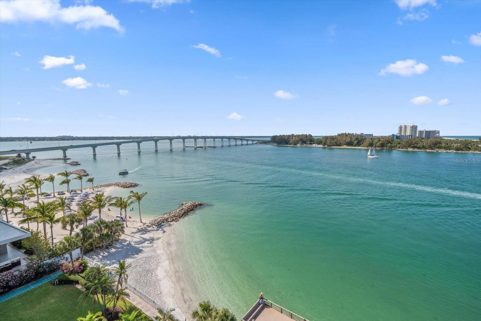 View looking east down Clearwater Pass towards the Intracoastal Waterway