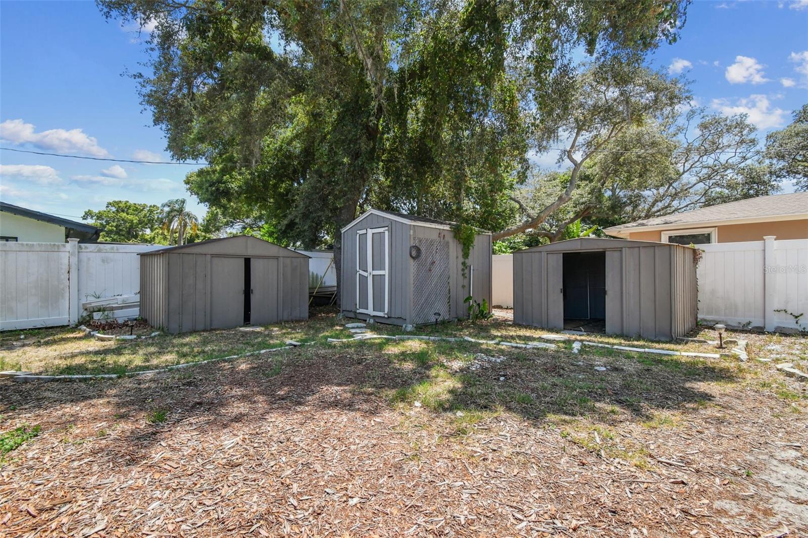 Backyard with sheds for storage